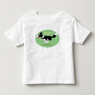 Funny Border Collie dog running cartoon Toddler T-shirt