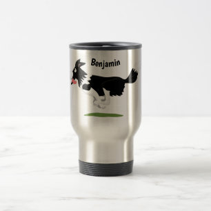 Funny Border Collie dog running cartoon Travel Mug