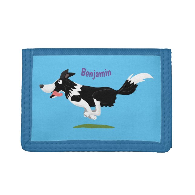 Funny Border Collie dog running cartoon Trifold Wallet (Front)