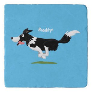 Funny Border Collie dog running cartoon Trivet