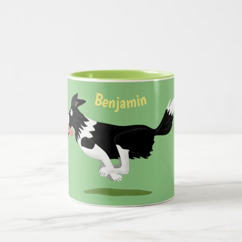 Funny Border Collie dog running cartoon Two_Tone Coffee Mug