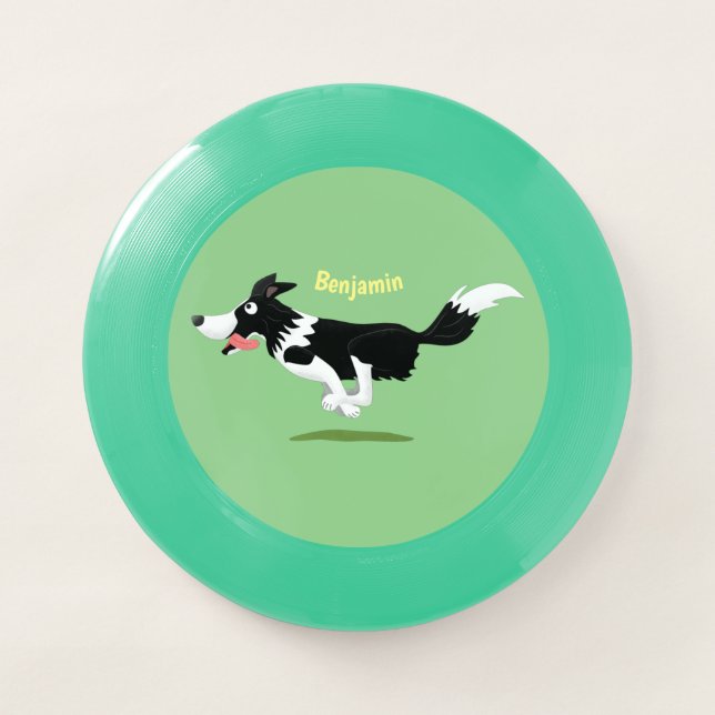 Funny Border Collie dog running cartoon Wham-O Frisbee (Front)