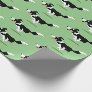 Funny Border Collie dog running cartoon Wrapping Paper