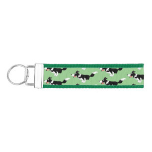 Funny Border Collie dog running cartoon Wrist Keychain