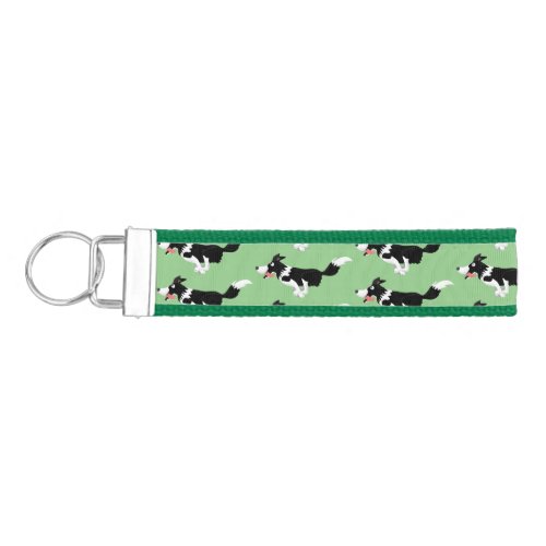 Funny Border Collie dog running cartoon Wrist Keychain