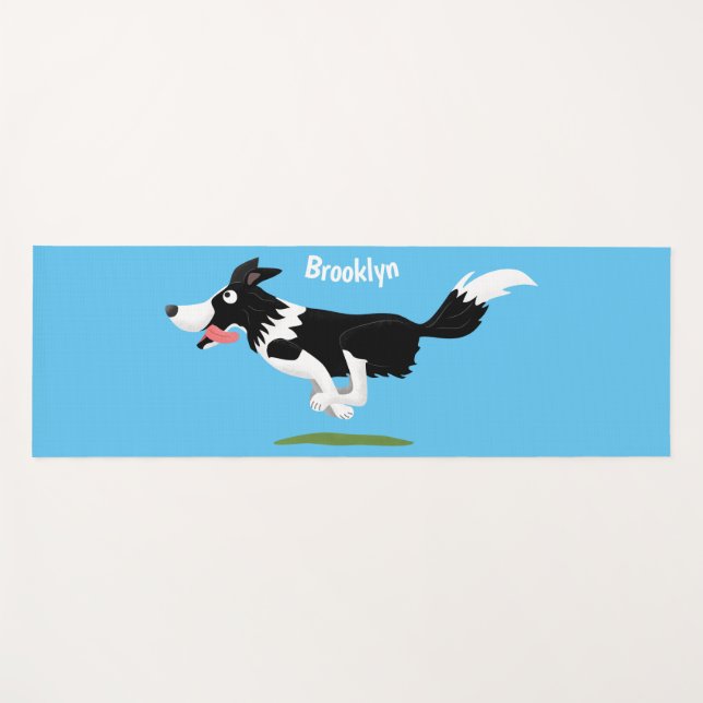 Funny Border Collie dog running cartoon Yoga Mat (Front (Horizontal))