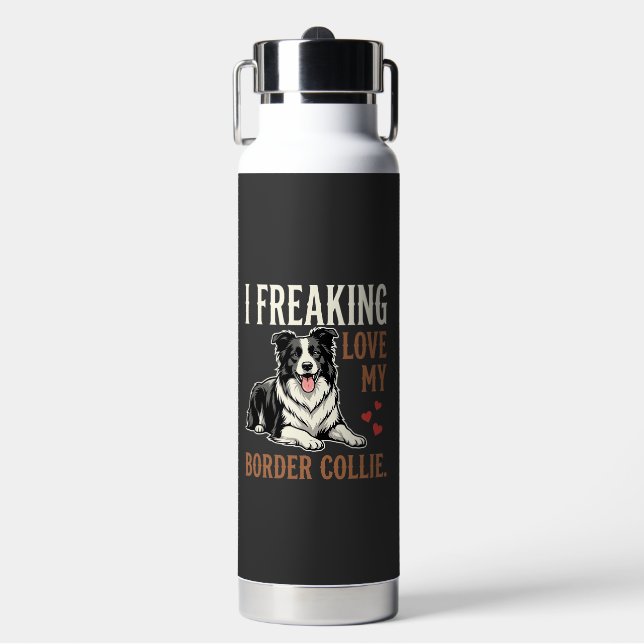 Funny Border Collie Love Dog Water Bottle (Front)
