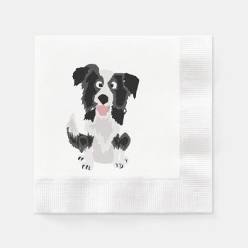Funny Border Collie Puppy Dog Art Napkins by Petspower at Zazzle