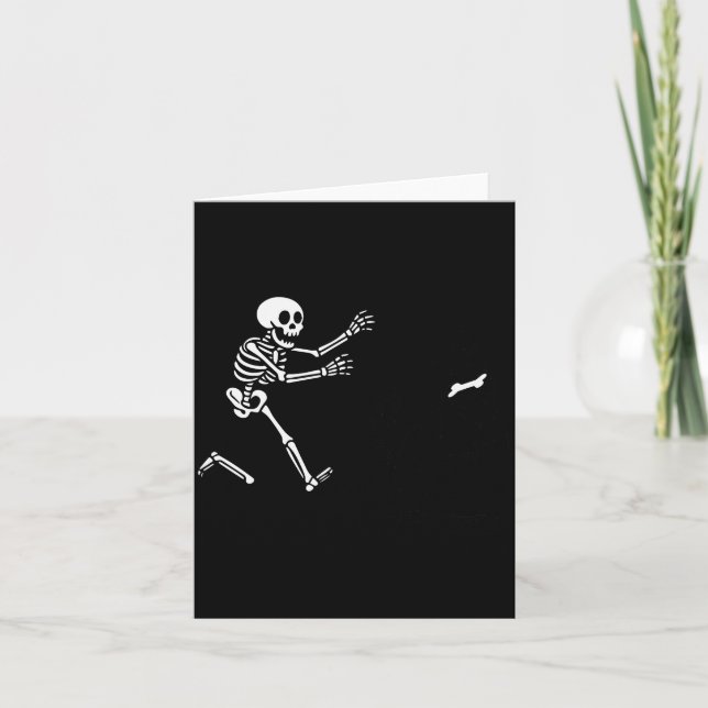 Funny Border Collie Running Skeleton Halloween  Card (Front)