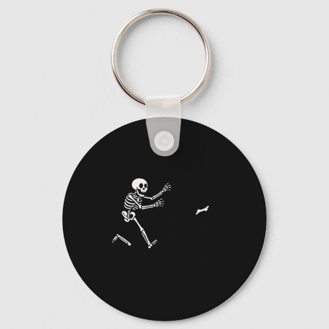 Funny Border Collie Running Skeleton Halloween  Keychain (Front)