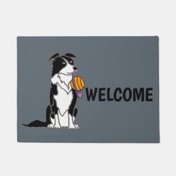 Funny Border Collie With Saturn Disc Doormat by Petspower at Zazzle