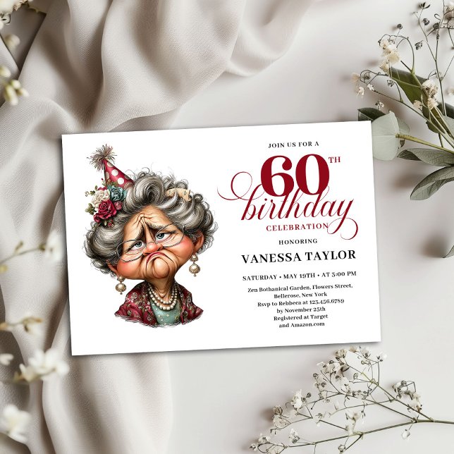 Funny Bored Old Lady 60th Birthday Invitation  (Funny Bored Old Lady 60th Birthday Invitation )