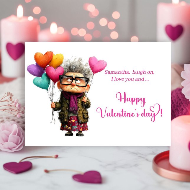 Funny Bored Old Lady Hot Pink Valentine’s Day Card (Funny Bored Old Lady Hot Pink Valentine’s Day Card)