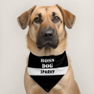 Funny Boss Dog Name Black White Pet Bandana Collar
