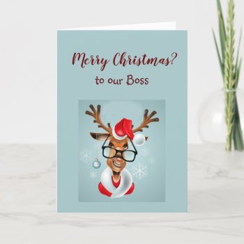 Funny Boss From All Of Us Nice List Santa Humor Holiday Card by countrymousestudio at Zazzle