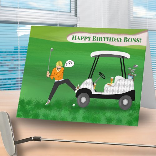 Funny Boss Golfer Birthday With Beer  Hot Dog Card