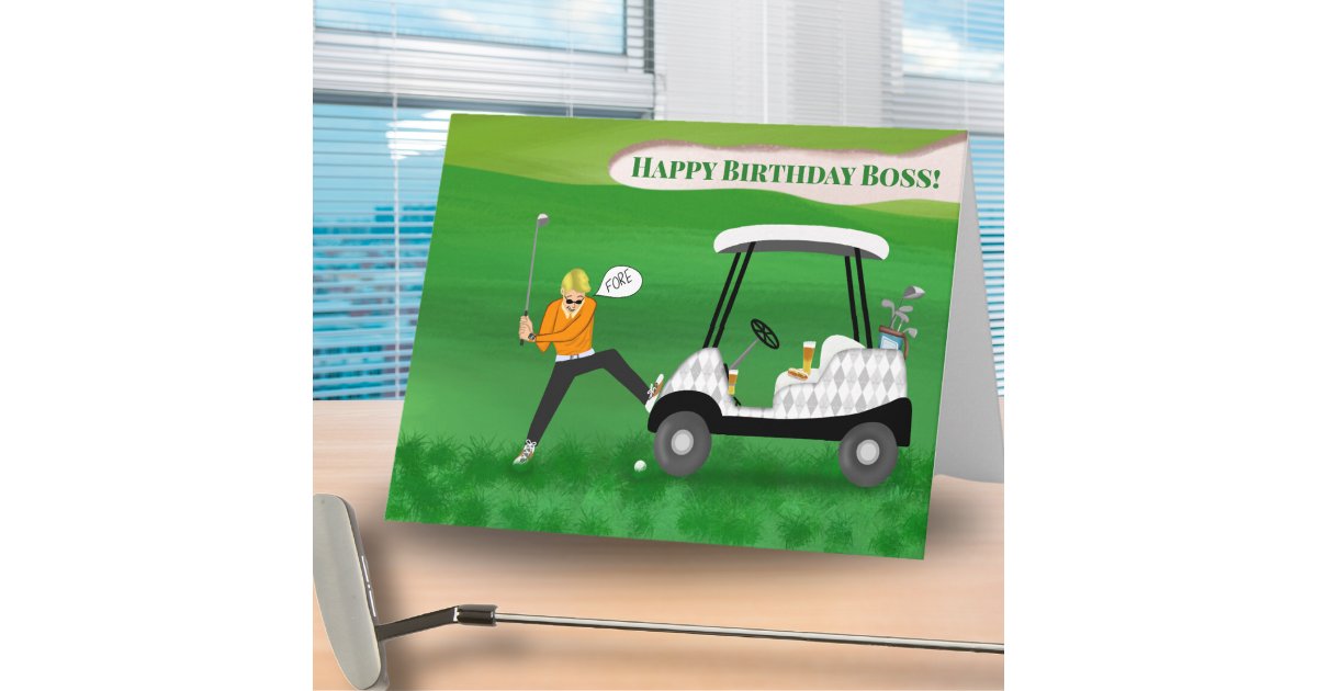 Funny Boss Golfer Birthday With Beer & Hot Dog Card | Zazzle