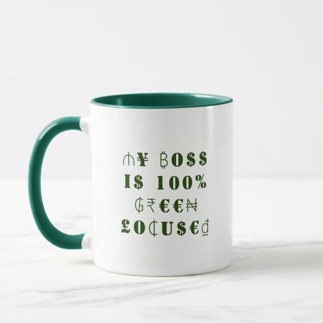 Funny Boss International Currencies Money in Green Mug (Left)