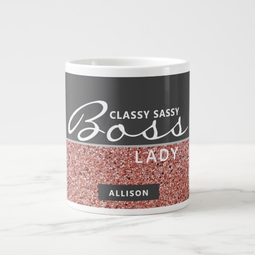 Funny Boss Lady Rose Gold Pink Glitter Name Giant Coffee Mug