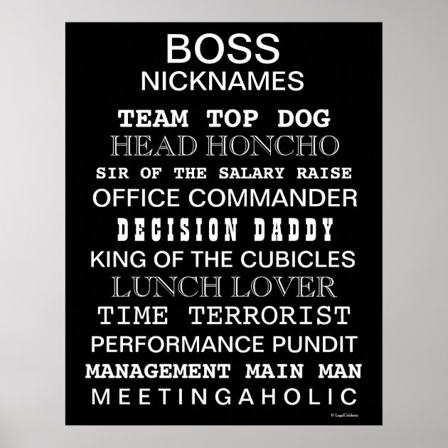 Funny Boss Nicknames and Job Titles Office Poster Zazzle com