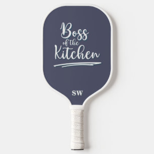 Funny Boss of the Kitchen Grey White Elegant Pickleball Paddle