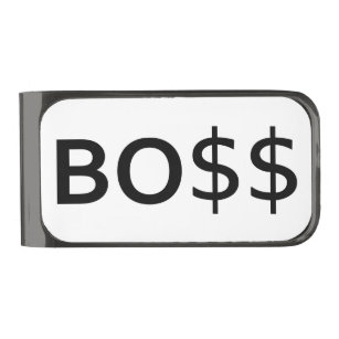 Funny BOSS Typography with dollars Gunmetal Finish Money Clip