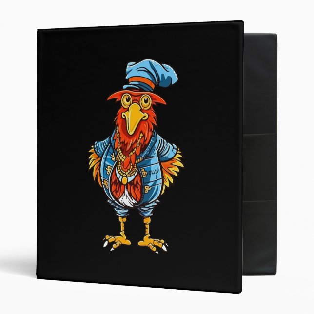 Funny Bossy Cartoon Rooster 3 Ring Binder (Front/Inside)