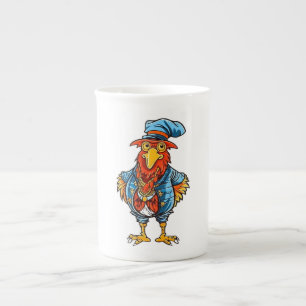 Funny Bossy Cartoon Rooster Bone China Mug
