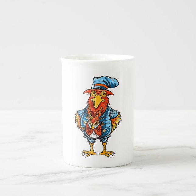 Funny Bossy Cartoon Rooster Bone China Mug (Front)