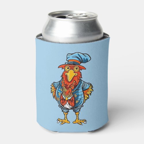 Funny Bossy Cartoon Rooster Can Cooler
