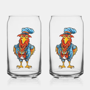Funny Bossy Cartoon Rooster Can Glass