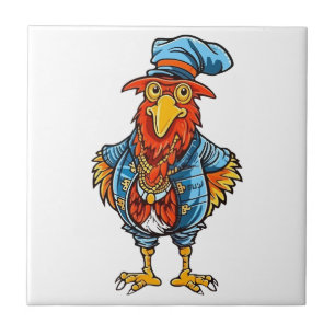 Funny Bossy Cartoon Rooster Ceramic Tile