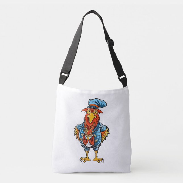 Funny Bossy Cartoon Rooster Crossbody Bag (Front)
