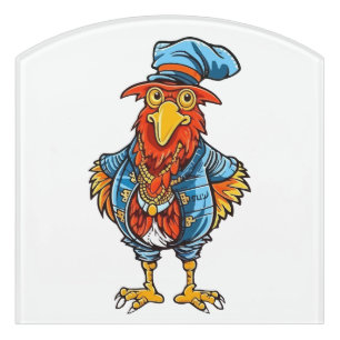 Funny Bossy Cartoon Rooster Door Sign