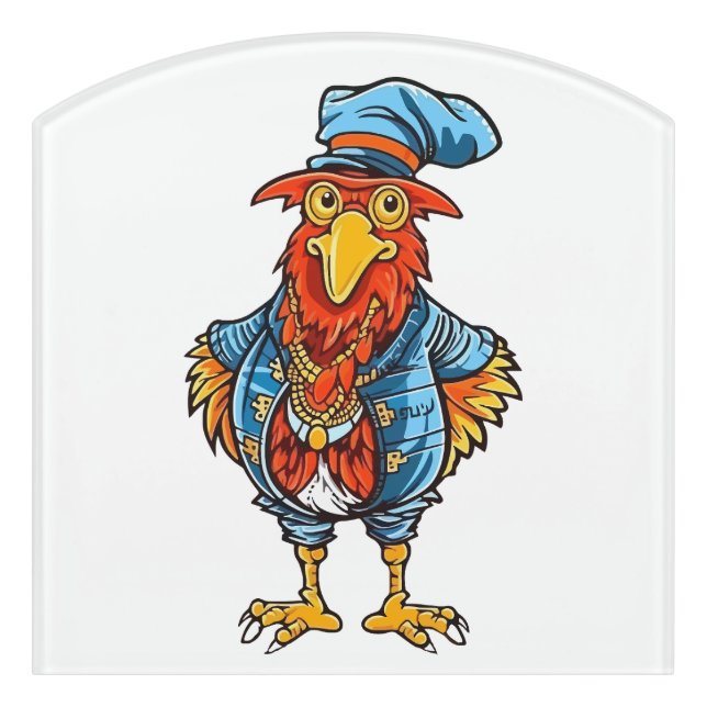 Funny Bossy Cartoon Rooster Door Sign (Contour Front)