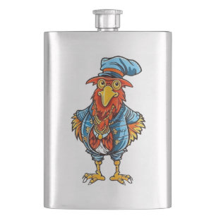 Funny Bossy Cartoon Rooster Flask