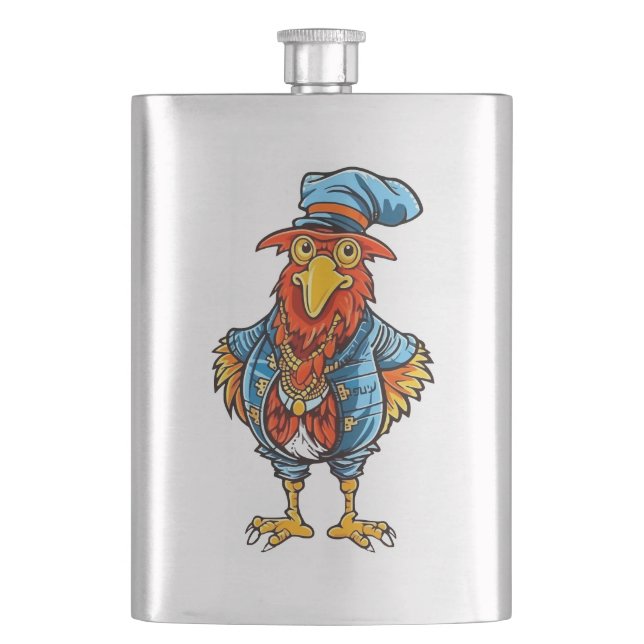 Funny Bossy Cartoon Rooster Flask (Front)