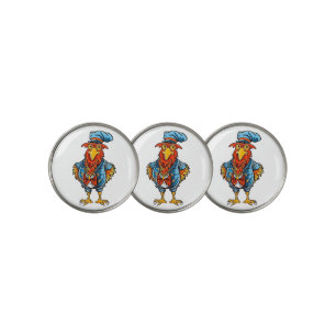 Funny Bossy Cartoon Rooster Golf Ball Marker