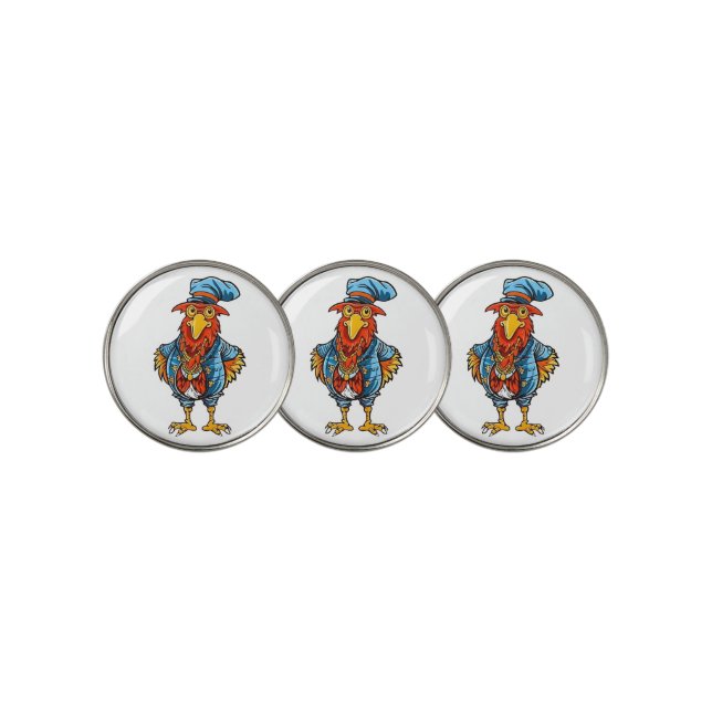 Funny Bossy Cartoon Rooster Golf Ball Marker (3 Up)