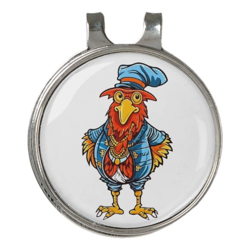 Funny Bossy Cartoon Rooster Golf Hat Clip