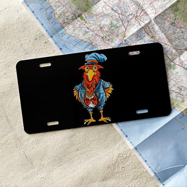 Funny Bossy Cartoon Rooster License Plate (In Situ)