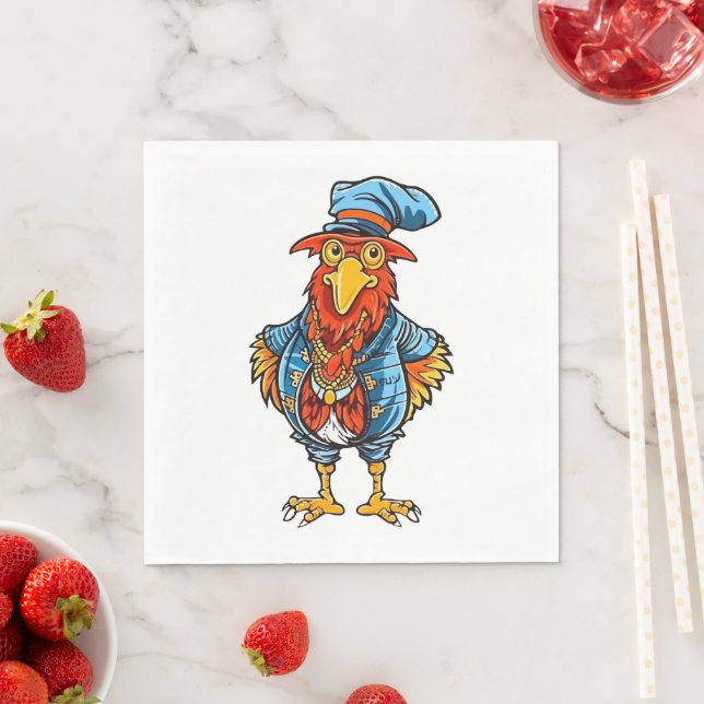 Funny Bossy Cartoon Rooster Napkins (Insitu)