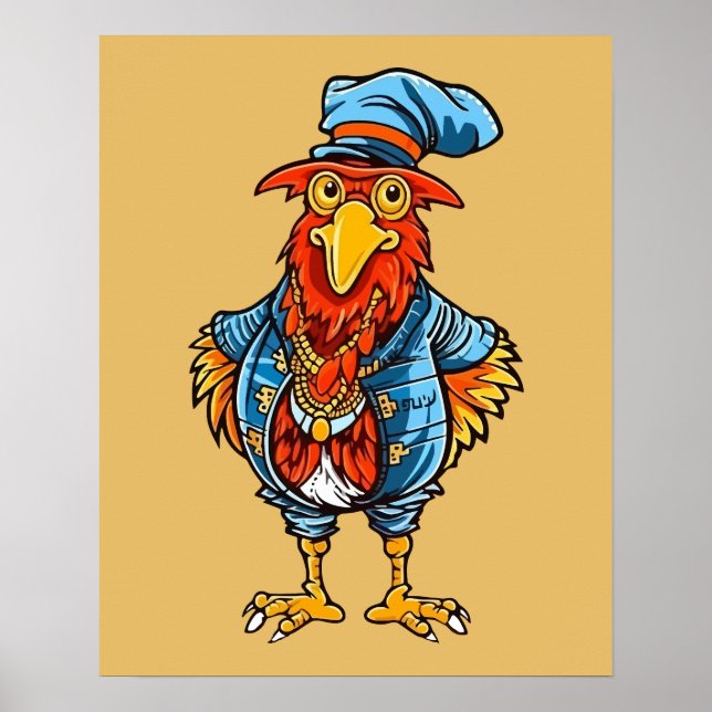 Funny Bossy Cartoon Rooster Poster (Front)
