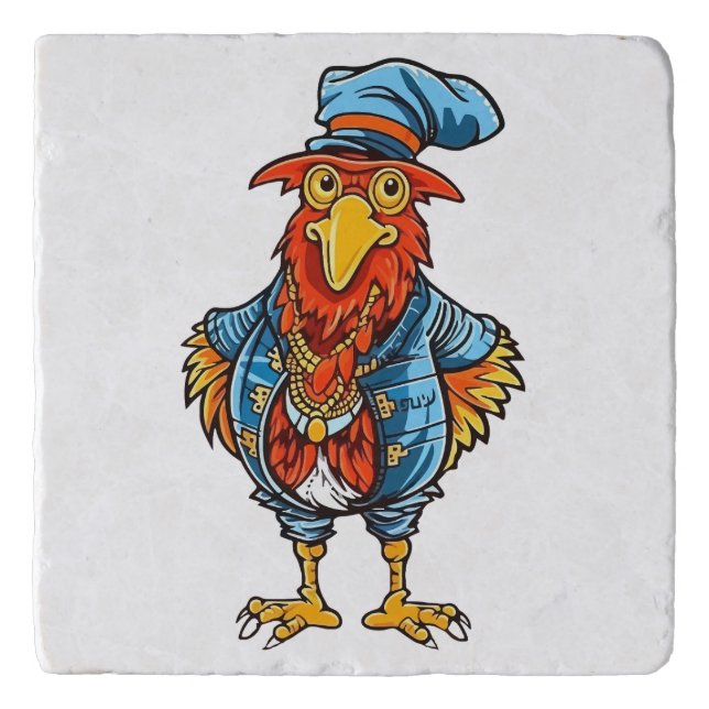 Funny Bossy Cartoon Rooster Trivet (Front)