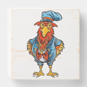 Funny Bossy Cartoon Rooster Wooden Box Sign