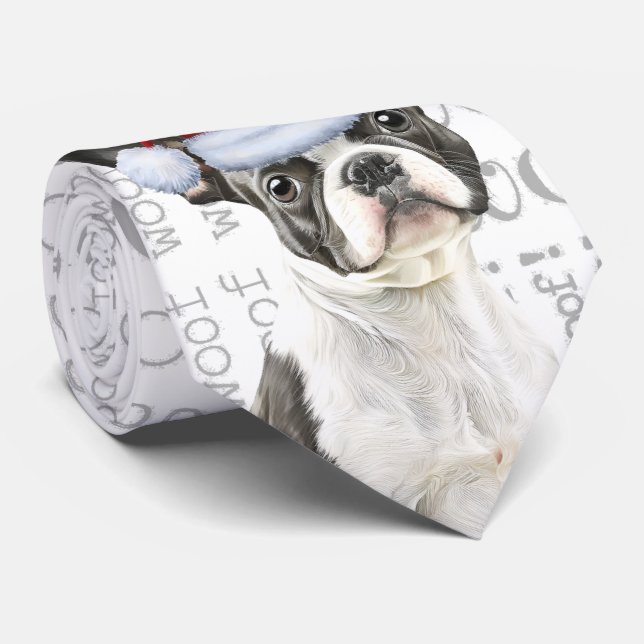 Funny Boston Terrier Christmas Dog Lover Neck Tie (Rolled)