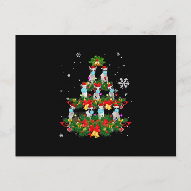 Funny Boston Terrier Christmas Tree Dog Mask Xmas Announcement Postcard (Front)