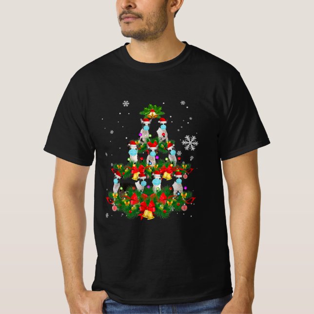 Funny Boston Terrier Christmas Tree Dog Mask Xmas T-Shirt (Front)