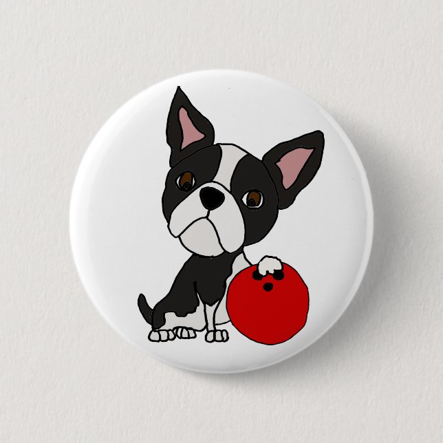 Funny Boston Terrier Dog Bowling Button (Front)
