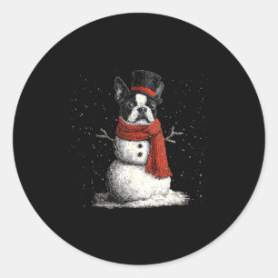 Funny Boston Terrier Dog Christmas Snowman Xmas Pa Classic Round Sticker
